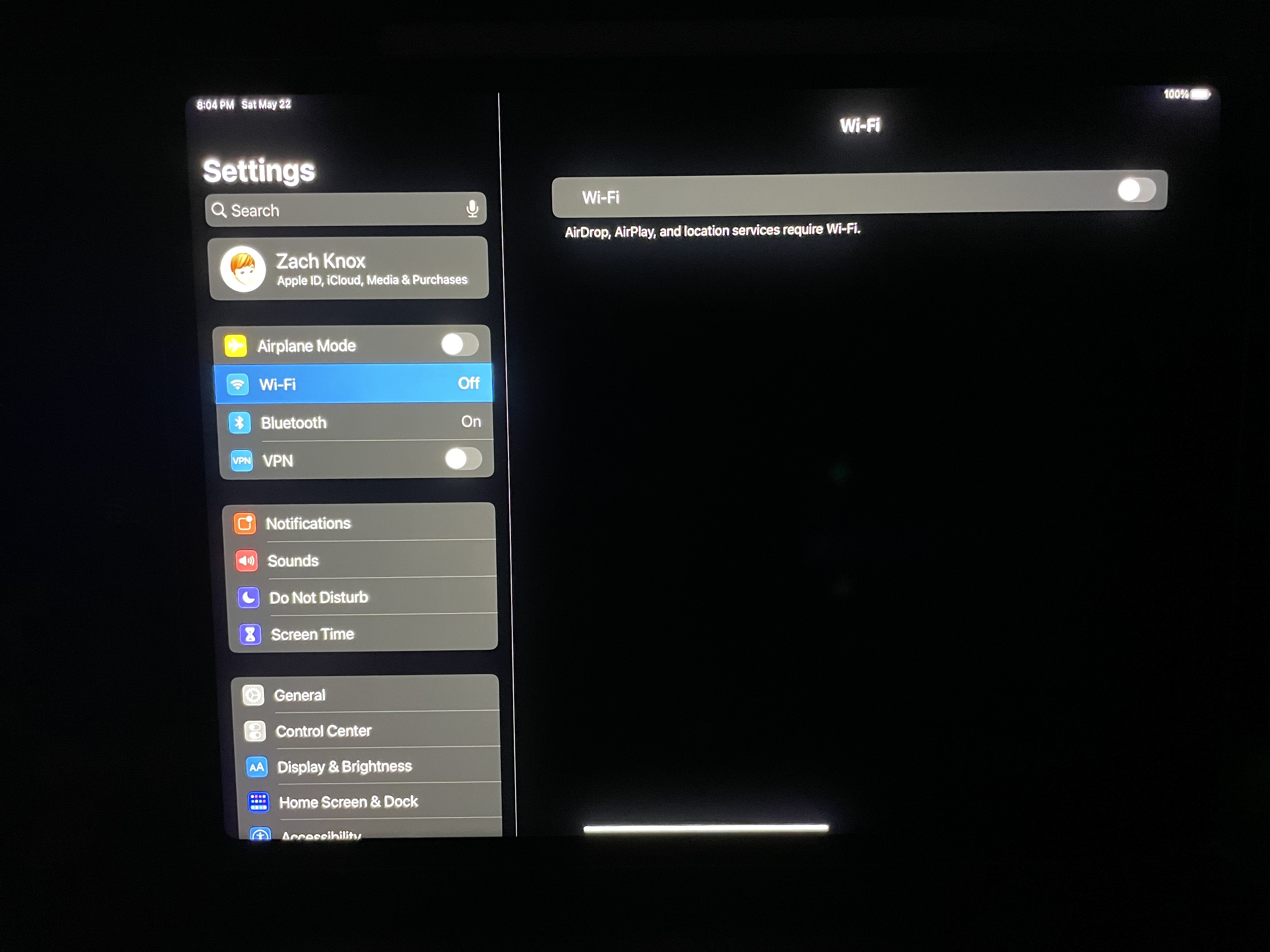 Settings app on Liquid Retina XDR